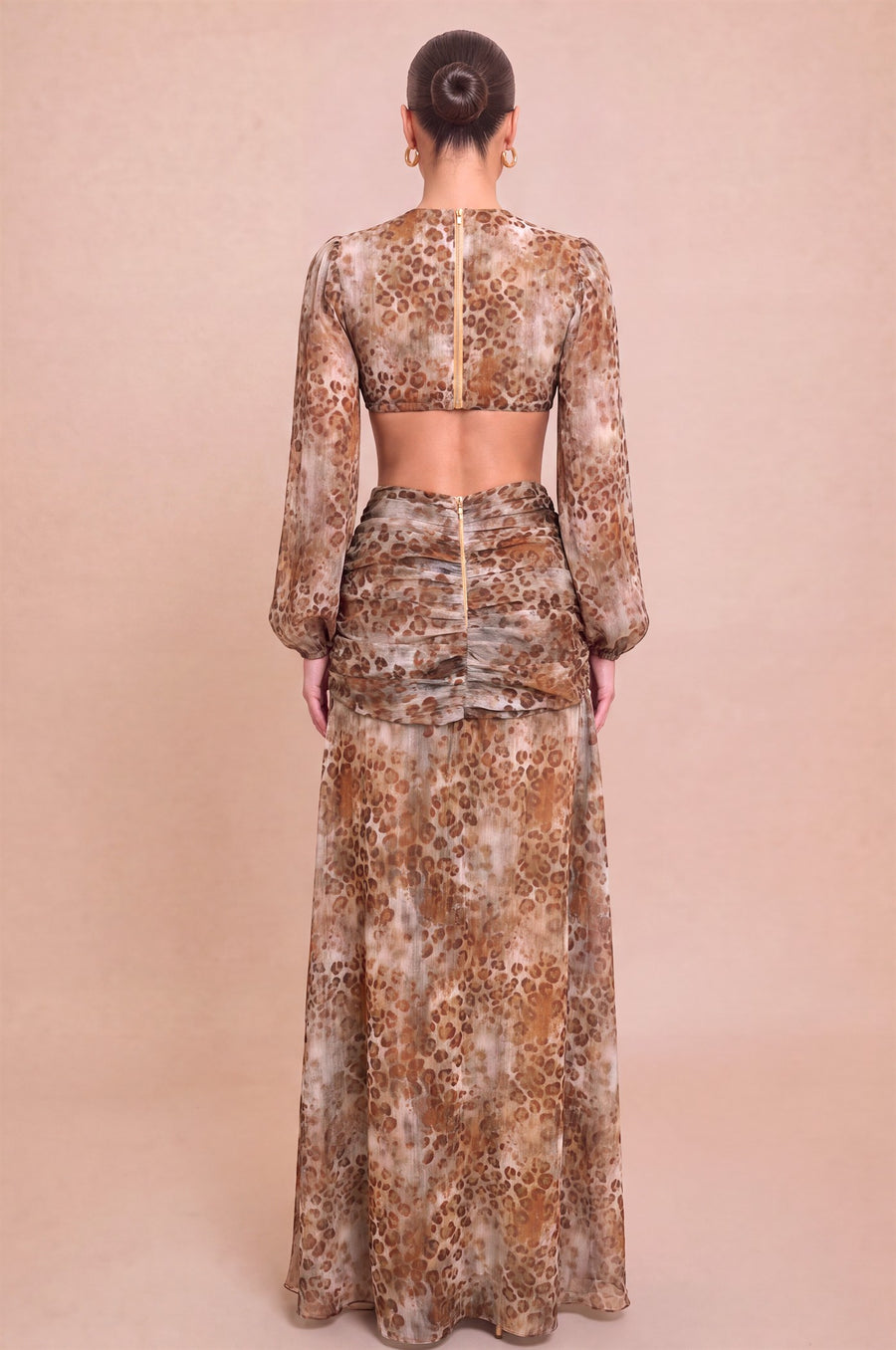Pink Shop by MAF Vestido largo animal print lurex con argolla cafe medio, vista 2