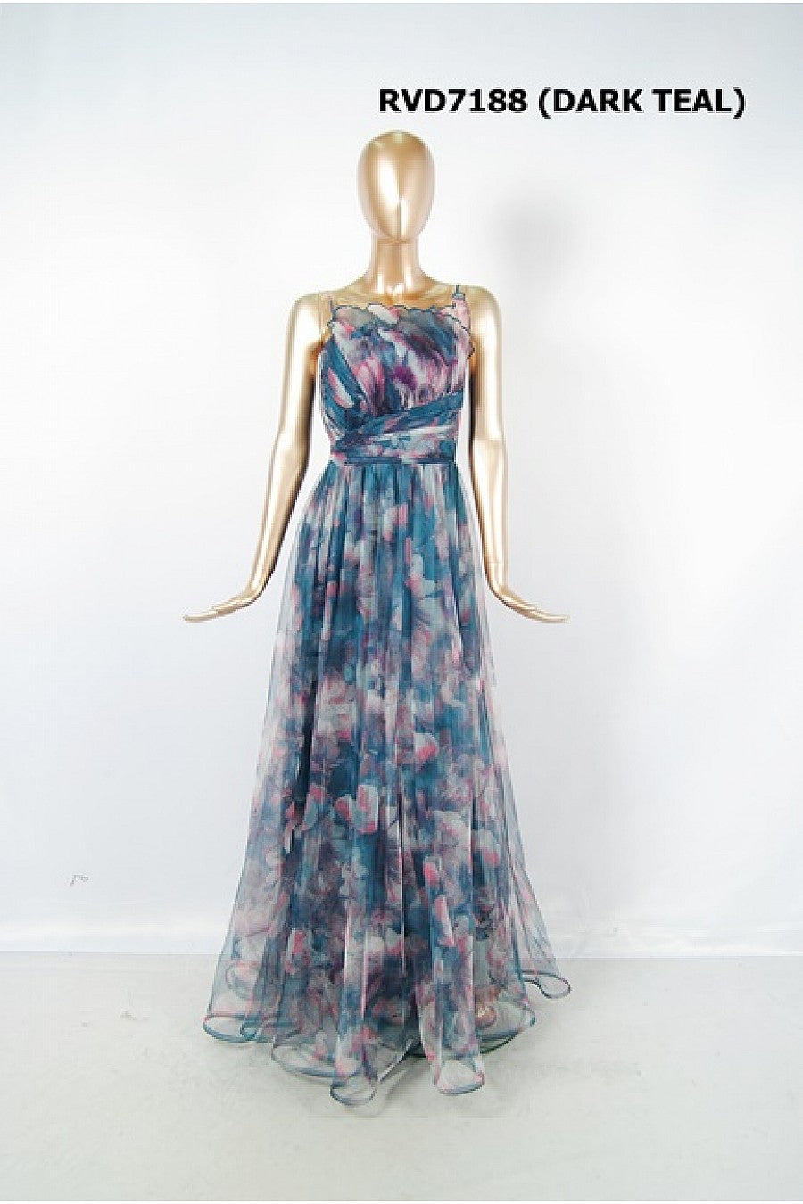 Pink Shop by MAF Vestido largo de malla estampado floral con tirantes teal, vista 8