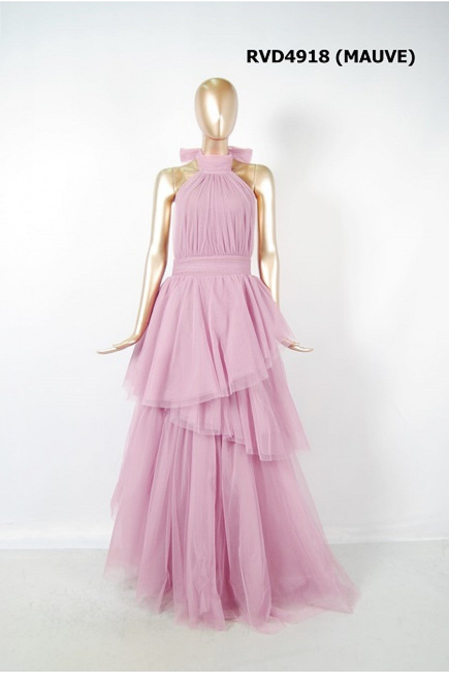 Pink Shop by MAF Vestido largo de tul halter con capas escalonadas mauve, vista 8
