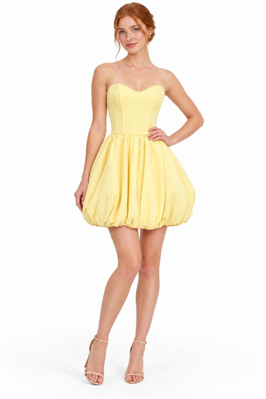 Pink Shop by MAF Vestido Corto Globo Strapless amarillo, vista 3