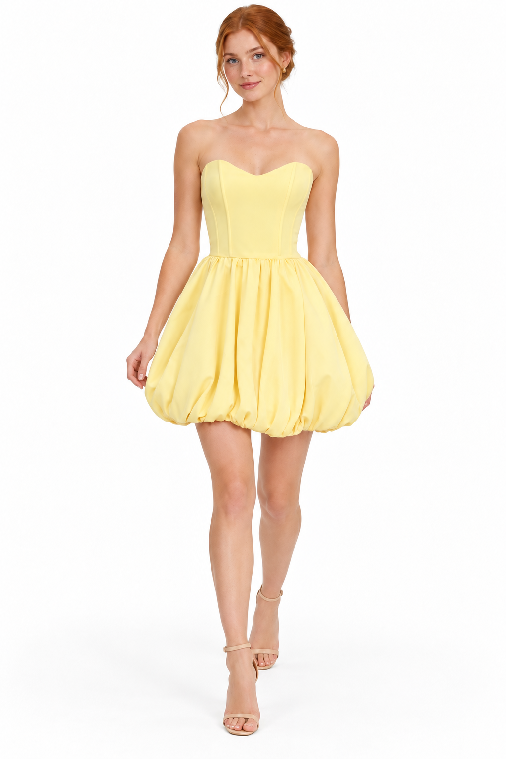 Pink Shop by MAF Vestido Corto Globo Strapless amarillo, vista 7