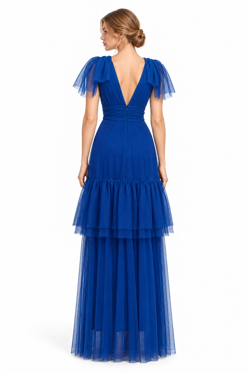 Pink Shop by MAF vestido largo de tul azul rey con olanes, vista 2