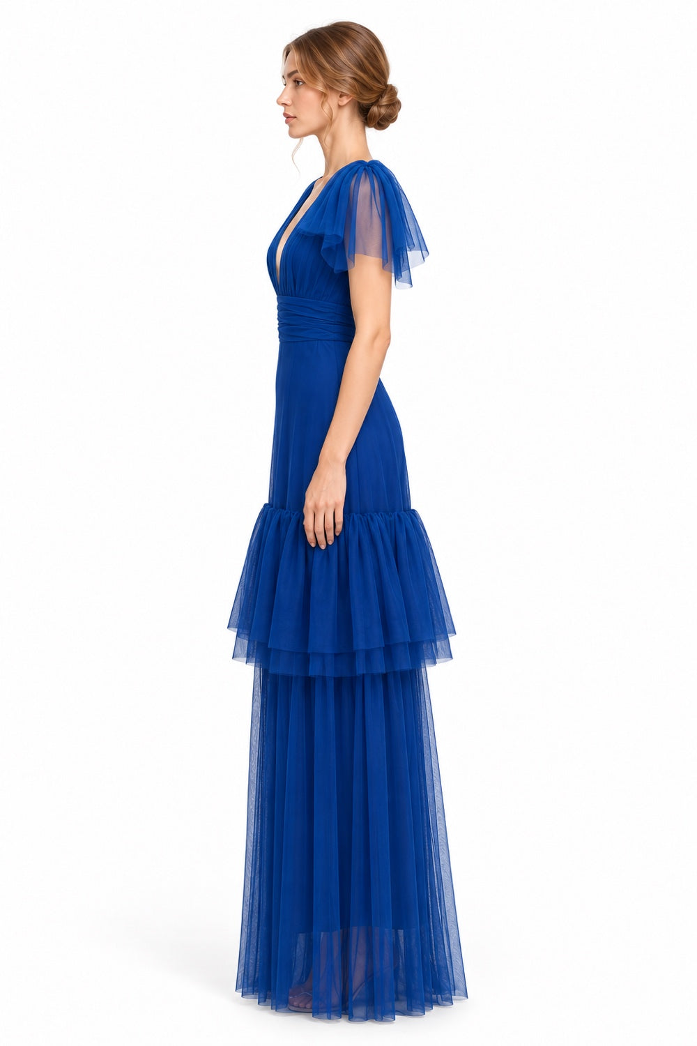 Pink Shop by MAF vestido largo de tul azul rey con olanes, vista 4