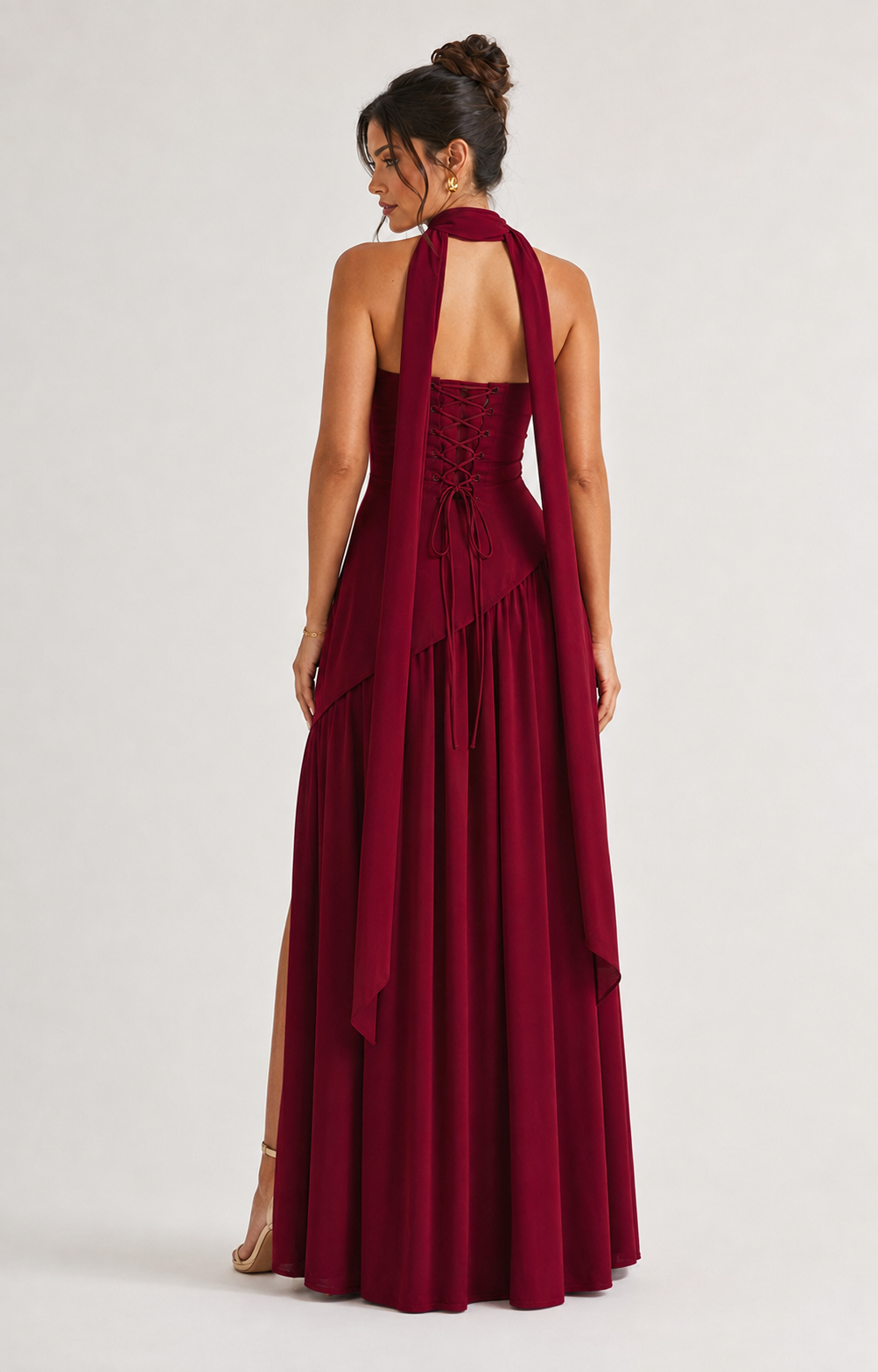 Vestido Strapless con Estola Vino