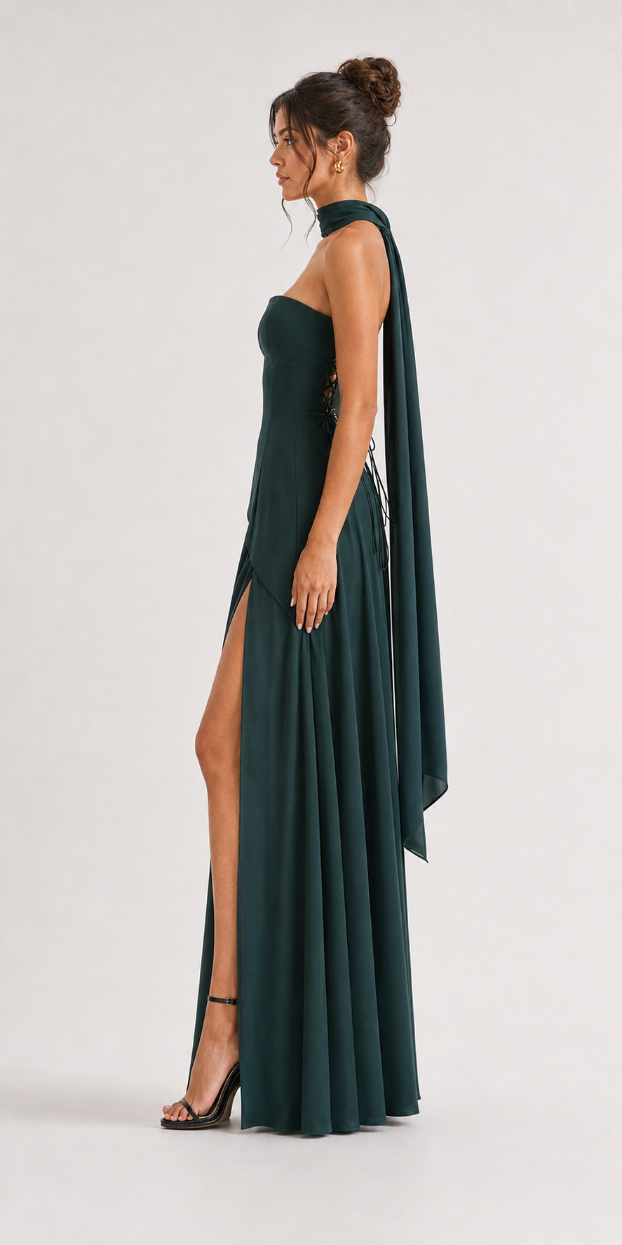 Vestido Strapless con Estola Verde Esmeralda