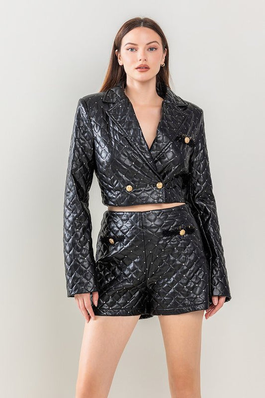 Set de Short y Chamarra vinipiel negro