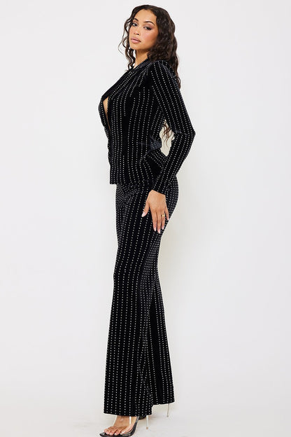 Traje  Pantalon y Blazer con Piedras