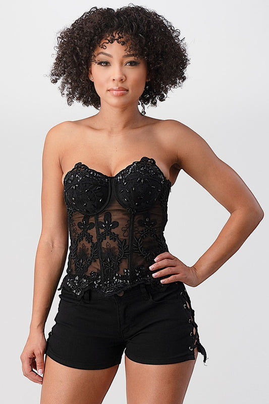 Bustier Negro crochet con piedras