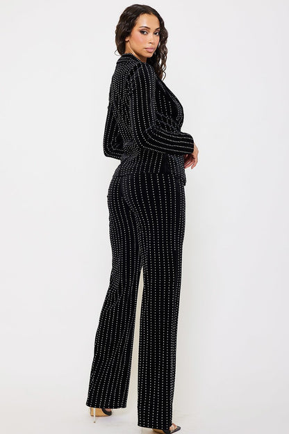 Traje  Pantalon y Blazer con Piedras