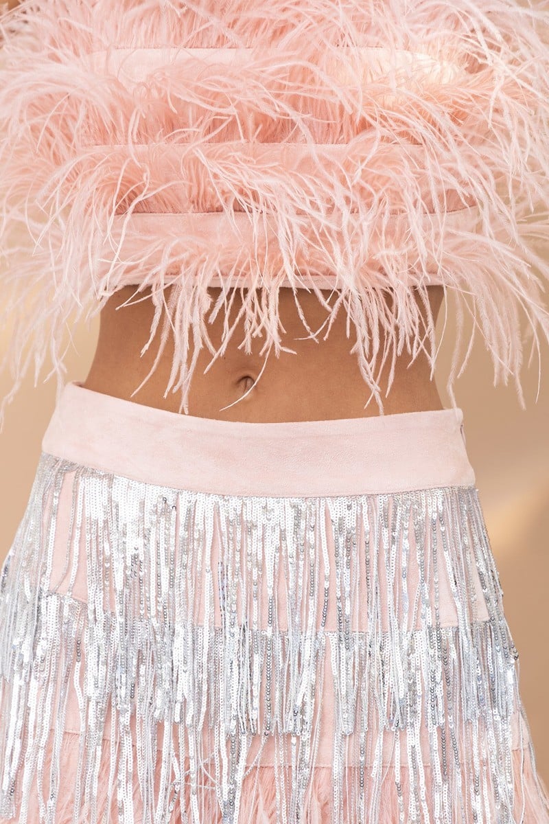Conjunto falda y top Plumas Rosa