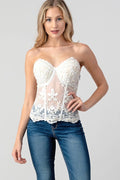 Bustier Blanco crochet con piedras
