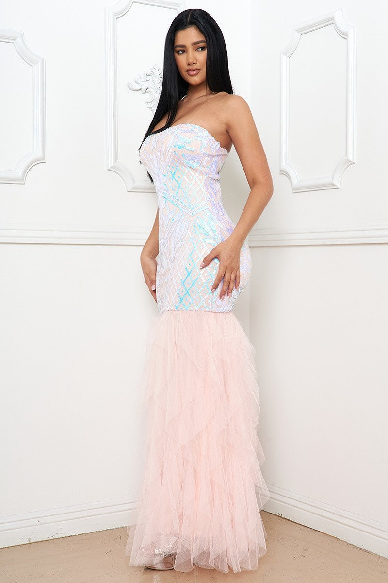 Vestido Sexy Sirena Rosa con Lentejuela Tornasol
