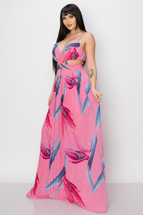 Vestido Rosa  Cut Off  Cruzado Floral