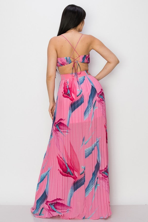 Vestido Rosa  Cut Off  Cruzado Floral