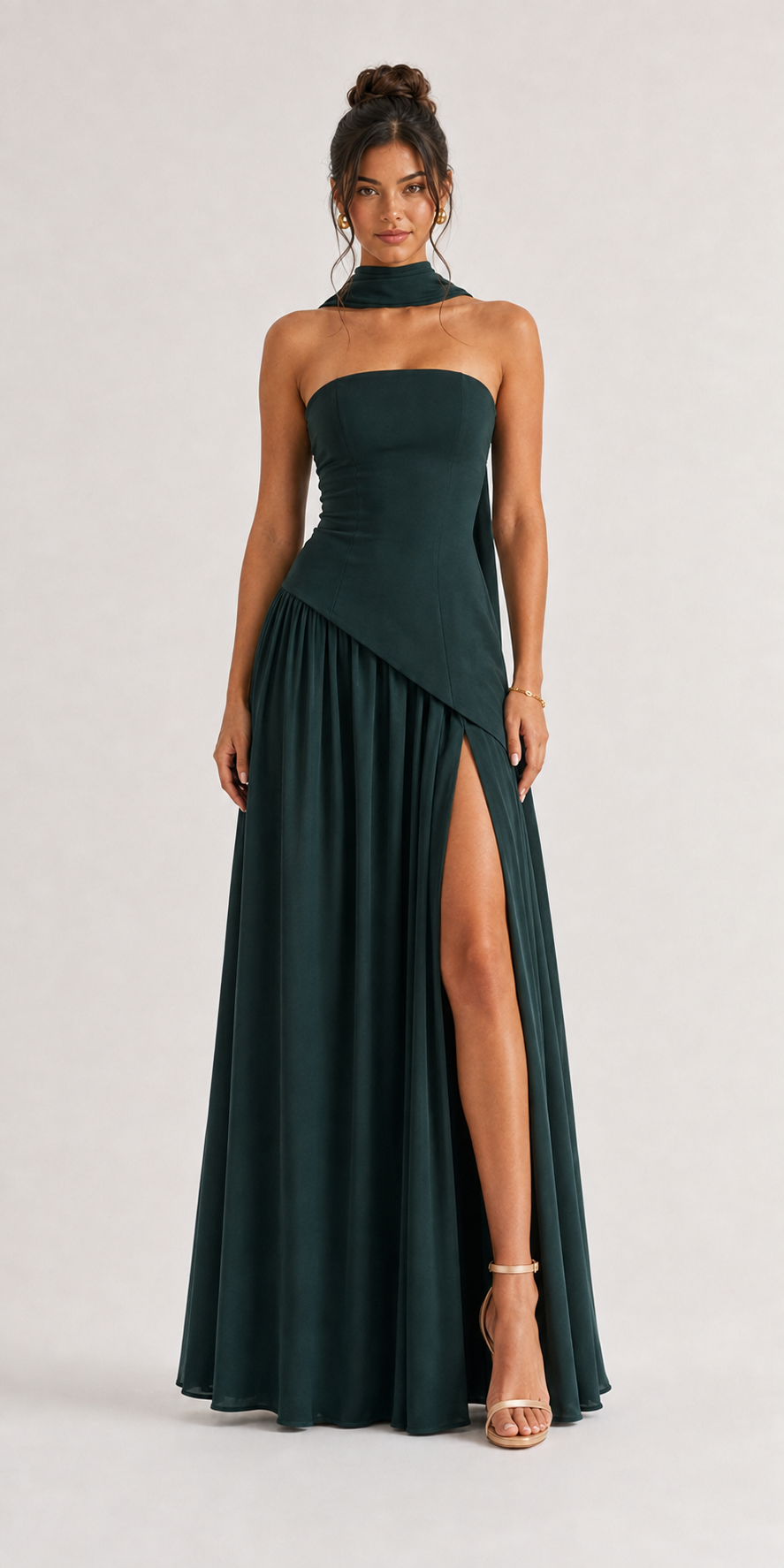Vestido Strapless con Estola Verde Esmeralda