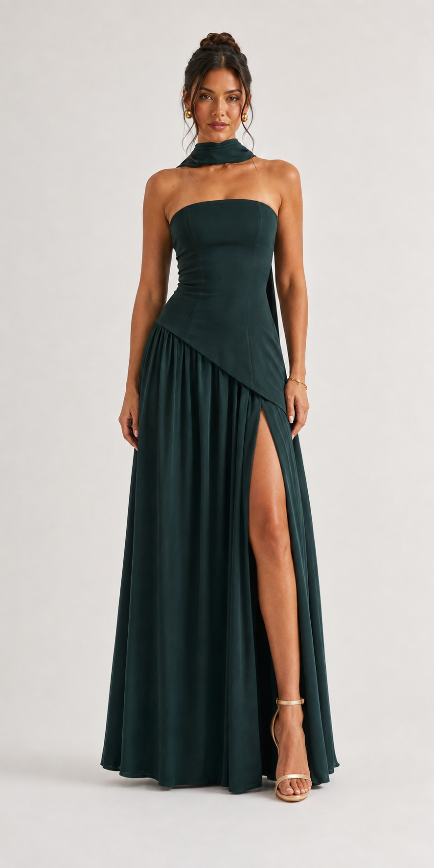 Vestido Strapless con Estola Verde Esmeralda