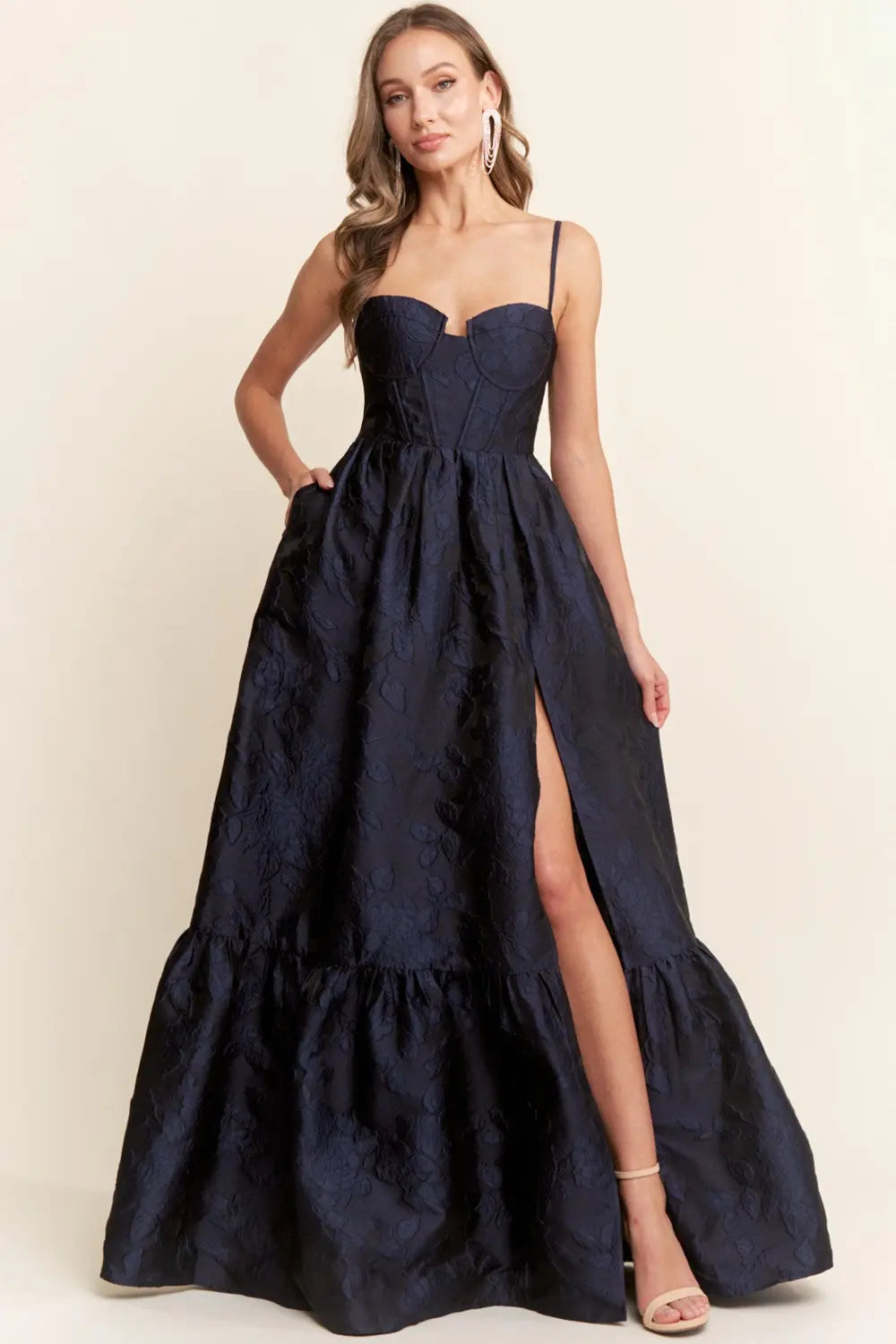 Vestido Azul Marino Corset con Abertura Lateral