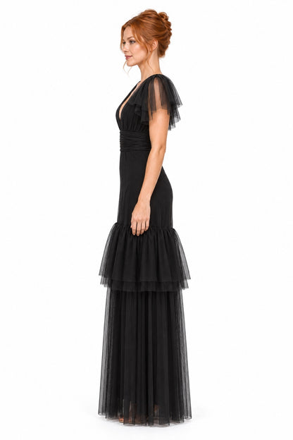 Pink Shop by MAF vestido largo de tul negro con olanes, vista 4
