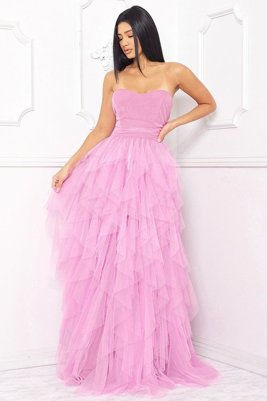 Vestido Largo de tul falda capas  strapless Rosa
