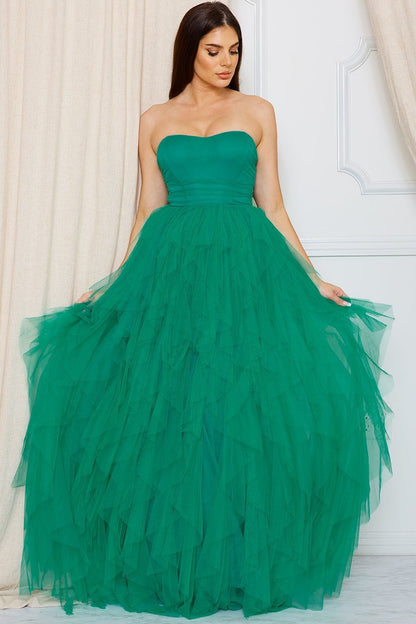 Vestido Largo de tul falda capas  strapless Jade