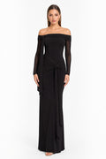Vestido largo off-shoulder con amarre