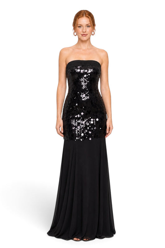 Pink shop by maf black strapless mermaid gala dress with sequin bodice and flowing chiffon skirt