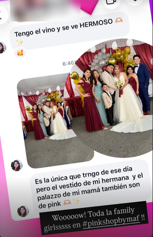 PinkChic, clienta de Pink Shop by MAF, con su vestido