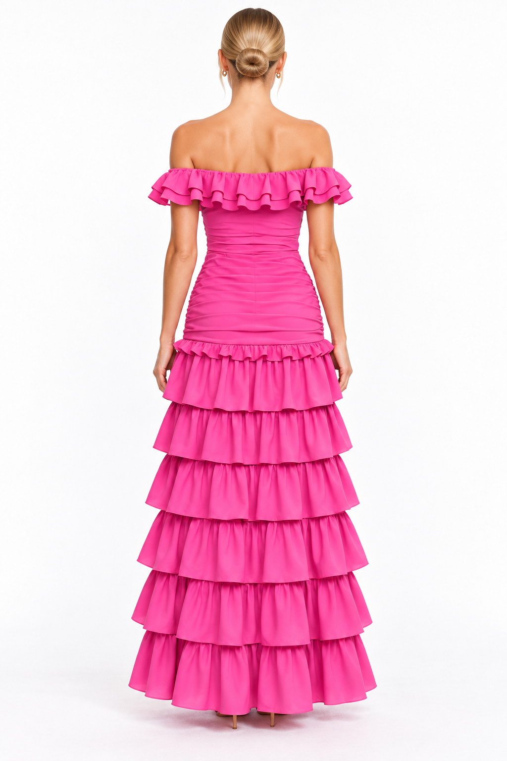Pink Shop by MAF Vestido Largo de Olanes con Abertura rosa, vista 2