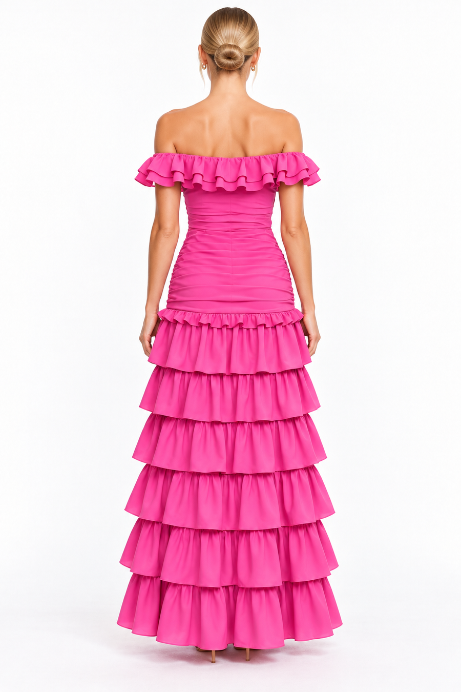 Pink Shop by MAF Vestido Largo de Olanes con Abertura rosa, vista 2