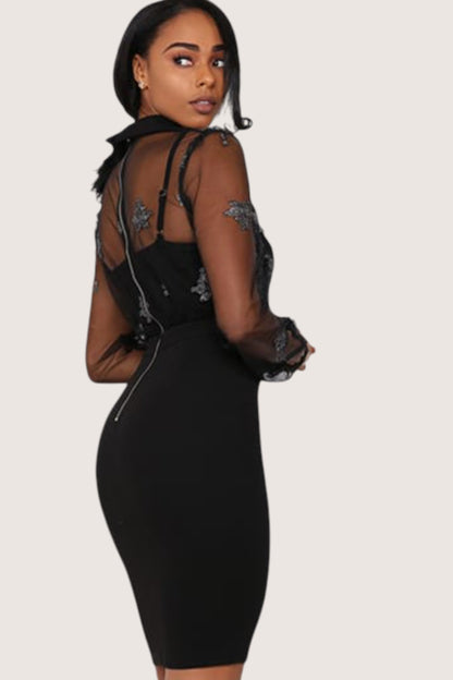 Vestido Corto Negro con Plata con Manga