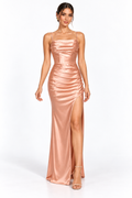 Vestido Largo Drapeado Satinado