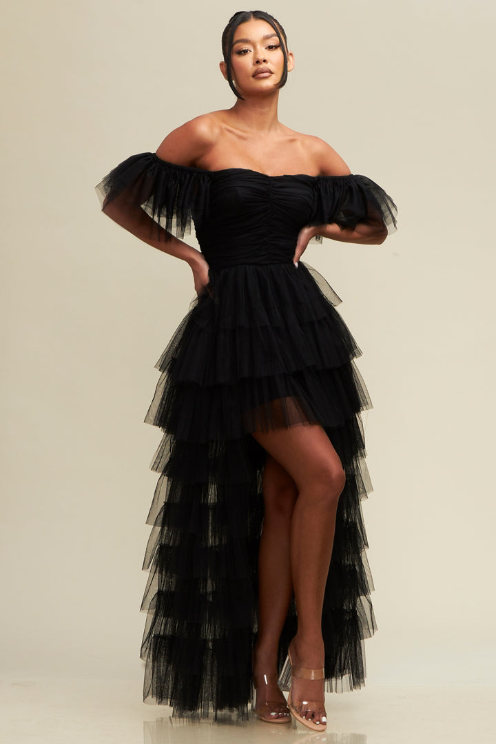 Vestido de tul corto largo