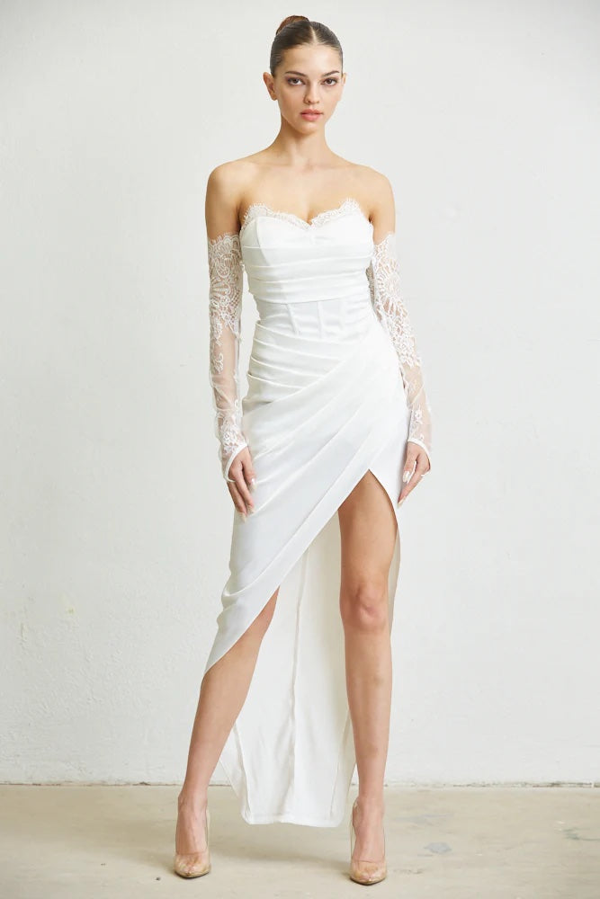 Vestido Blanco Manga Encaje