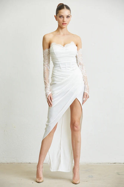 Vestido Blanco Manga Encaje