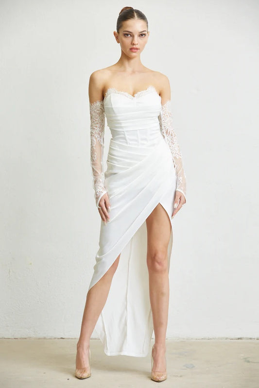Vestido Blanco Manga Encaje
