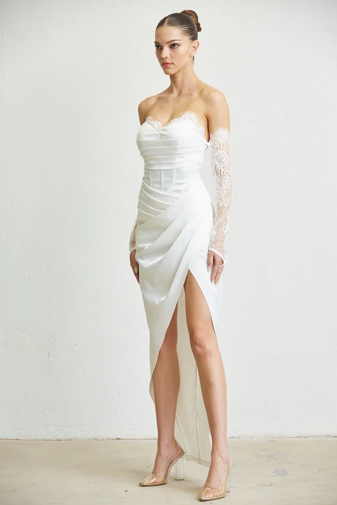 Vestido Blanco Manga Encaje