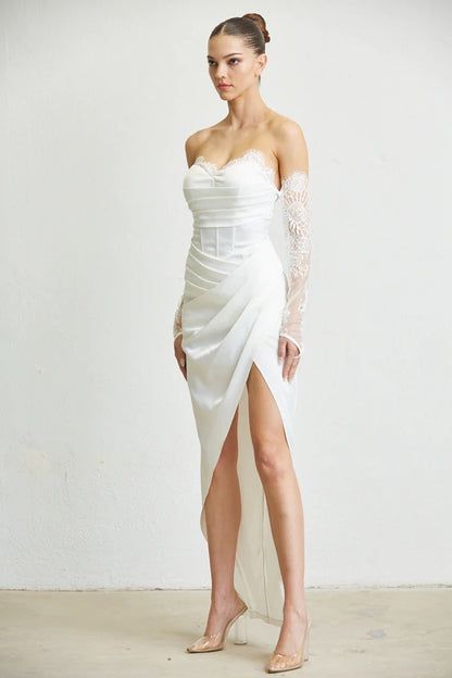 Vestido Blanco Manga Encaje