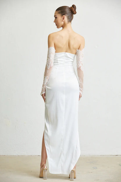 Vestido Blanco Manga Encaje