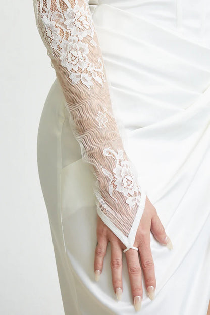 Vestido Blanco Manga Encaje