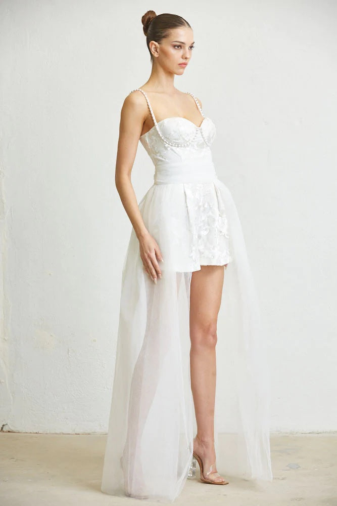 Romper blanco Jacqard con Tul
