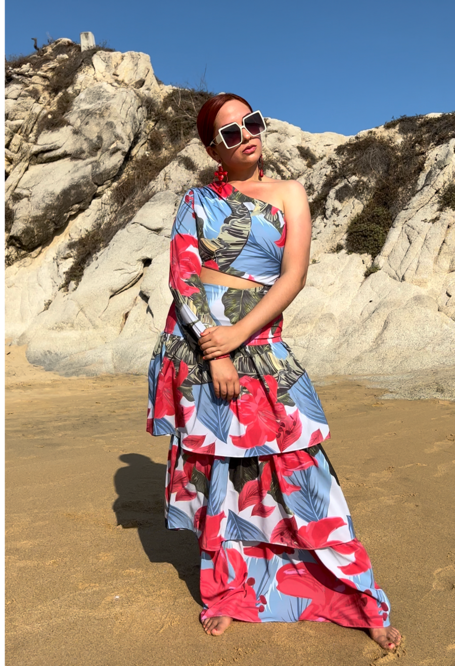 Vestido una manga floreado