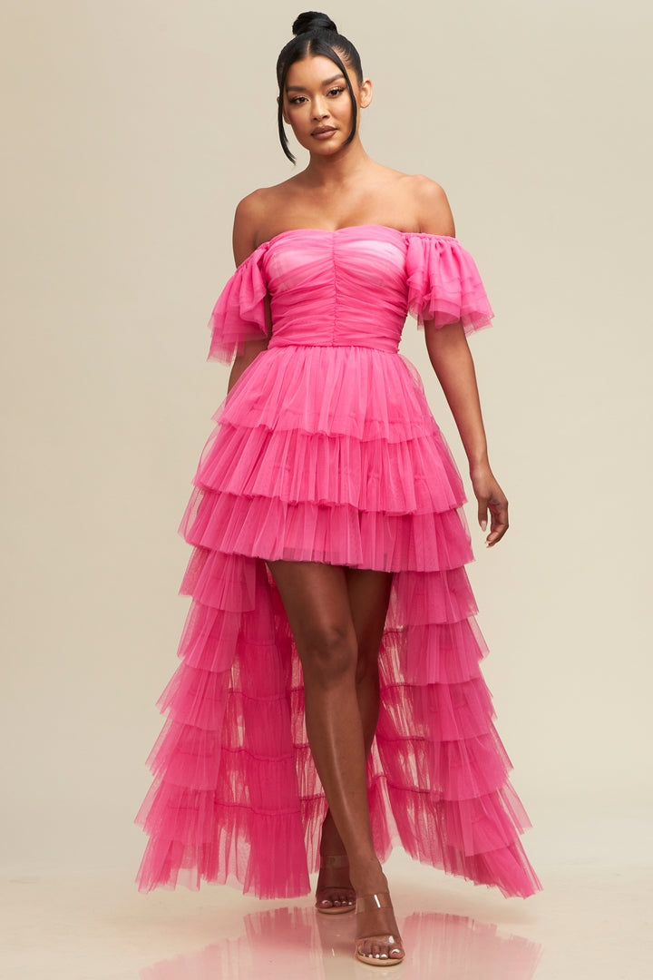 Vestido de tul corto largo