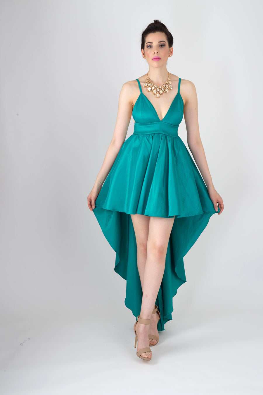 Vestido Corto Largo Escote V