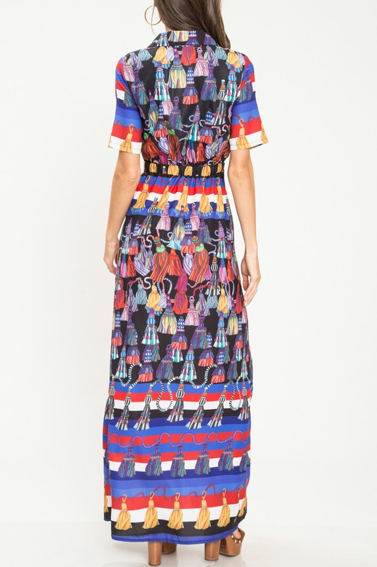 Vestido con Top en Print de Borlas con Mangas