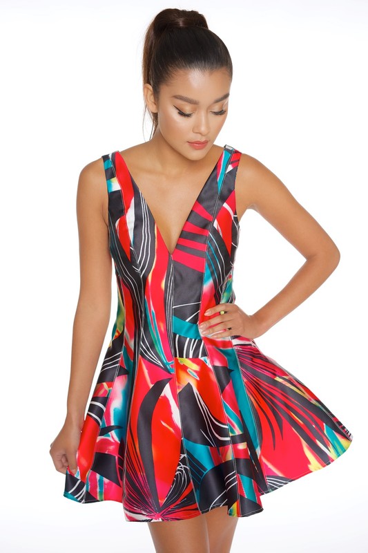 VESTIDO CORTO TAFETA COLORES CORTE A