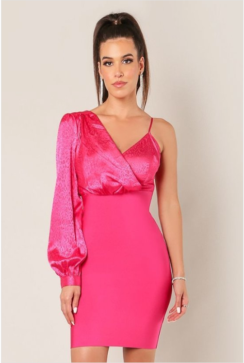 VESTIDO BODYCON FUCSIA MEDIA MANGA