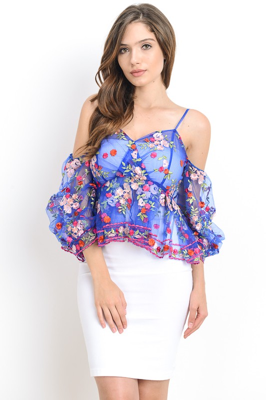 Blusa Azul Bordada