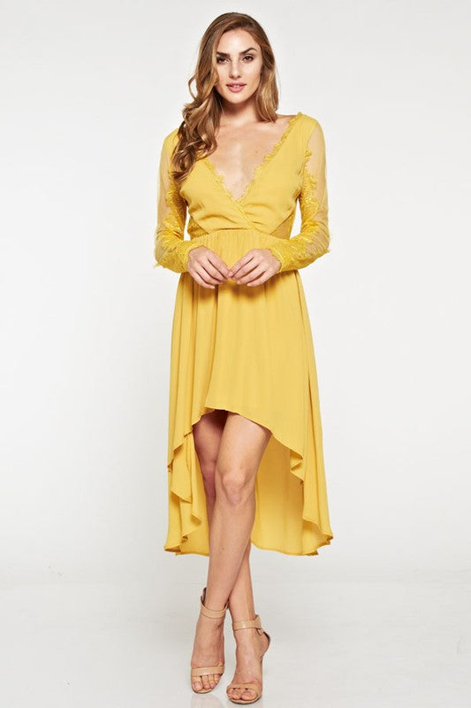 VESTIDO CORTO LARGO AMARILLO