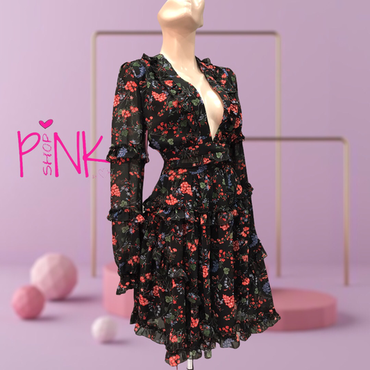 Vestido Vaporoso Escote V de Flores.