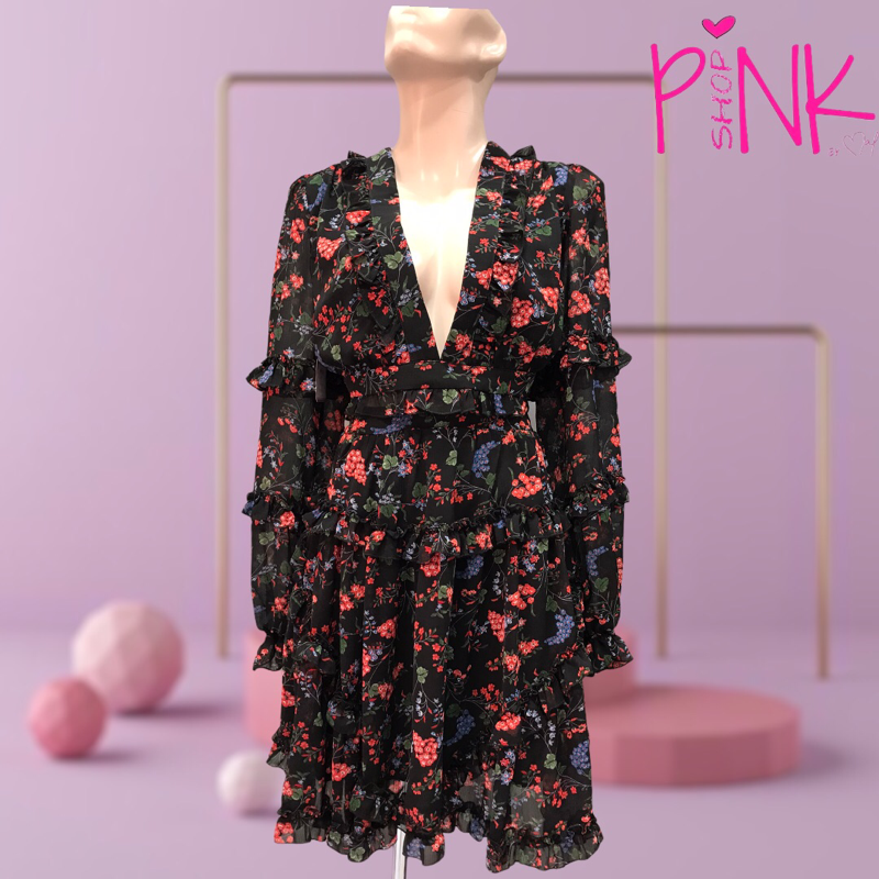Vestido Vaporoso Escote V de Flores.